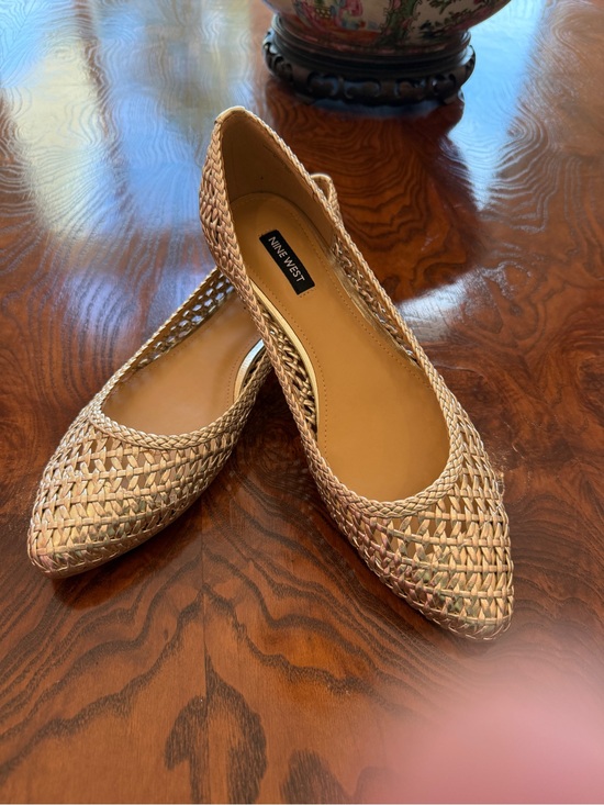 Nine West Shoes - Nine West Metallic Woven Pointed-Toe Flats in Gold